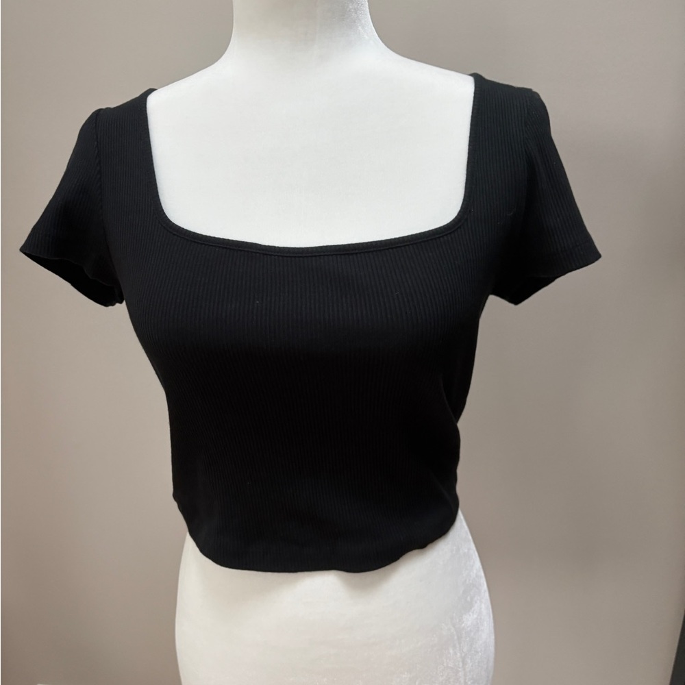 Wild Fable Ribbed Black Short Sleeve Crop Top
